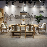 北京德诚和新中式喝茶桌椅组合茶室长方形泡茶桌家用客厅禅意功夫实木茶台2400*800*750桌面厚8CM松木