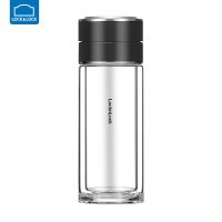 乐扣乐扣茶水分离双层玻璃杯办公泡茶杯隔热滤网男女士商务杯子 LHC6013BLK黑色(350ml)(TT)