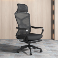 兰冉经理主管椅人体工学电脑可躺午休办公椅椅子久坐舒服带搁脚黑色