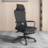 兰冉午休椅可躺办公椅电脑椅经理老板椅人体工学椅转椅黑色带搁脚