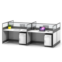 德诚和白色职员办公桌王字型四人位含柜 白色 2400*1200*1100mmH