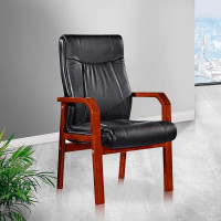 兰冉 LR-ST-273 实木老板椅子四脚会议椅黑色西皮W640*D710*H1060mm