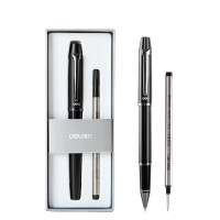 deli 得力S153签字笔高档套装0.5mm子弹头中性笔(黑色)(1支笔+1支笔芯/盒)