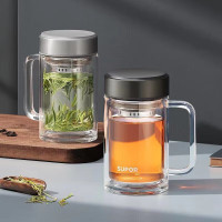 苏泊尔双层玻璃喝泡茶带把手水杯450ml乌木黑KC45HK10(线下同款)