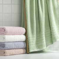 洁丽雅浴巾单条袋装 白、红、绿、驼、紫素色缎档浴巾G7506-1