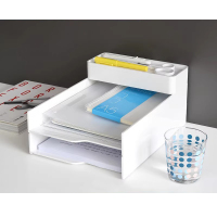 KACO LEMO乐迈A4托盘+收纳盒套装 白色简约桌面商务办公文具 多功能笔盒自由叠加大容量杂物文件盒