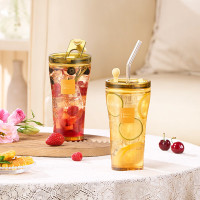 康宁 心悦双饮杯琥珀色玻璃吸管杯