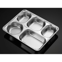 316不锈钢快餐盘分格隔饭盒 五格餐盒学生食堂打饭盘 316钢餐盒[深五格]