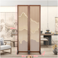 新式屏风隔断双面简易遮挡办公室可折叠移动沙发背景玄关 浅胡桃色全屏纱不透山川180*40二扇