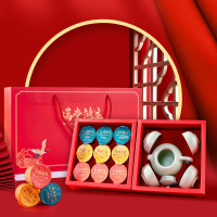 [润虎]满堂鸿运 浓香铁观音金骏眉大红袍 果绿壶茶具新国潮礼盒66克(9罐)(影)