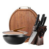 张小泉豪华厨房套餐(刀具七件套+砧板+铁锅)