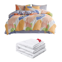 梦洁家纺洁丽雅床品组合套餐(梦洁家纺澳洲羊毛纤维被 1010289073A005+洁丽雅全棉四件套 -幻彩羽叶)