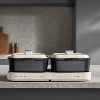 小熊bear智能电火锅家用多功能保温煮锅时尚简约易清洁电烤盘 E80J1 8L叠叠锅2.0烤涮版