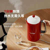 大宇(DAEWOO)复古电热水壶 家用电烧水壶热水壶 双层隔热保温304不锈钢1.5L大容量柔声送礼EK01红色机械款