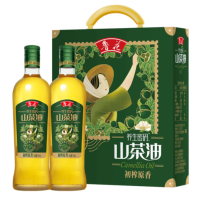 鲁花 山茶籽油(750ml*2)礼盒*1 初榨原香茶籽油 压榨工艺油茶籽自然健康用油
