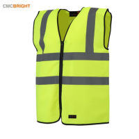 CMCBRIGHT反光背心 粘扣拉链式反光衣环卫施工工地交通安全警示马甲 001005Y荧光黄粘扣两横两竖 3XL
