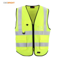 CMCBRIGHT反光背心 粘扣拉链式反光衣 环卫施工工地汽车交通安全警示001008Y荧光黄拉链多口袋 3XL