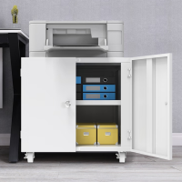 打印机柜办公室桌下矮柜A3复印机工作台移动带轮铁皮柜子450白色常规款
