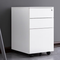职员文件储物柜桌下矮柜铁皮收纳万向轮带锁侧拉白色-二抽活动柜