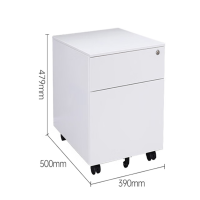 活动柜职员文件储物柜桌下矮柜铁皮收纳万向轮带锁小柜白色二抽
