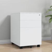 活动柜职员文件储物柜桌下矮柜铁皮收纳万向轮带锁小柜子三抽白色