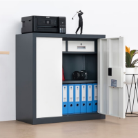 电子保密柜钢制防盗厚铁皮防盗文件柜灰白套色矮柜二抽国保密码锁