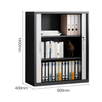 钢制卷门柜卷帘门文件柜收缩门办公柜推拉门档案柜1400mm高黑白色