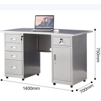 不锈钢办公桌电脑桌带抽屉车间实验室桌子1.4米五斗一门