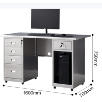 不锈钢办公桌电脑桌带抽屉车间实验室桌子1.6米五斗一空