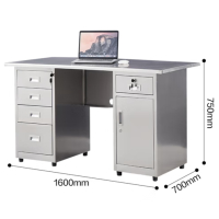 不锈钢办公桌电脑桌带抽屉车间实验室桌子1.6米五斗一门