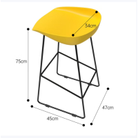现代简约铁艺吧台椅商用高脚凳子家用带靠背吧台凳吧椅-黄色