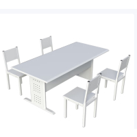 图书馆阅览书桌钢制长条桌会议室培训课桌工字腿白色1.8米带椅