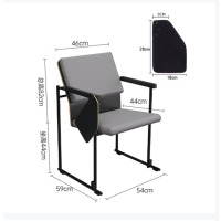 培训椅可堆叠会议椅子教室联排座椅接待椅灰色中背-带写字板