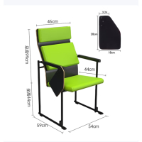 培训椅可堆叠会议椅子教室联排座椅接待椅绿色高背-带写字板