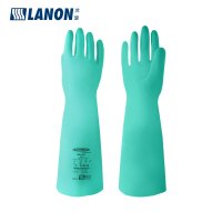兰浪 SR145 加长加厚款丁腈防化手套45cm长 耐酸碱防静电防滑钻石纹薄绒内衬 M码 副