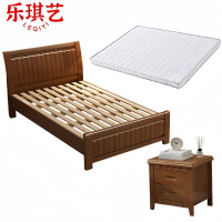 乐琪艺 实木床单人床 胡桃色 200*100*96cm 含床垫床头柜 套