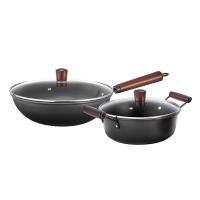 朗赫LUVHOO佩利精铁锅具套装LH-TZ32炒锅30cm+汤锅24cm