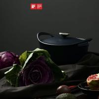 归.禾器24CM珐琅铸铁汤锅搪瓷家用生铁煲汤锅不易粘锅电磁炉通用双耳炖锅珐琅炖锅[黛蓝]24cm