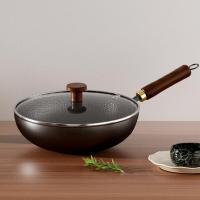 温仑山榉木真不锈炒锅铁锅锤纹大铁锅32cm