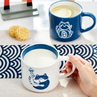 共禾京品(JINGREPUBLIC)可爱卡通猫咪陶瓷马克杯大容量水杯家用杯子猫咪马克杯2个(蓝+白)