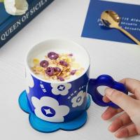 共禾京品(JINGREPUBLIC)小清新克莱因蓝陶瓷马克杯高颜值水杯家用简约花呀系列马克杯(幸运花)