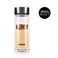 欧美达(OMUDA)欧美达双层水晶玻璃杯男女通用水杯双层隔热杯带盖茶杯女士杯子银色盖子350ML