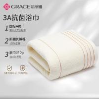 洁丽雅浴巾A类全棉加厚洗澡巾成人男士女生条纹素色浴巾吸水米色