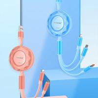 沃品(WOPOW)LC012超级快充双向伸缩一拖三数据线可调节拉伸快充线便携车载数据线浅蓝色1.2米