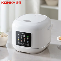 康佳KONKA智能圆形釜胆电饭煲3L底盘加热白钛金属微电脑控制液晶显示支持预约功能适合2-4人家庭使用