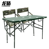 龙盾1.2米野战桌椅 野外训练军绿色便携式塑胶指挥桌丛林(1桌2椅)