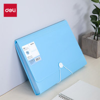 得力(deli)13格扣绳设计炫彩手提文件包/风琴包 文件保护 A4会议学生试卷包 蓝5238