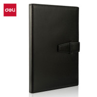 得力(deli)25K120张扣带皮面本办公用品 商务会议记事本日记本笔记本子文具 黑色3335
