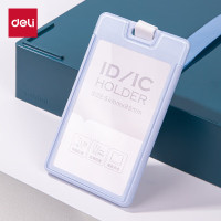 得力(deli)1只装时尚款竖式工作牌证卡套高透亚克力可伸缩挂绳公交饭卡门禁地铁卡套粉色64803