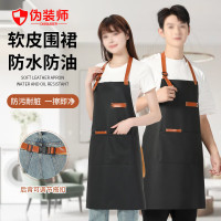 伪装师 软皮防水围裙耐酸碱防水防油围腰工作服加大加宽款 挂脖防水围裙黑色
